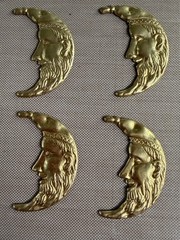 Vintage Brass Crescent Moon Face Stampings 31mm Celestial Jewelry Findings Lot o