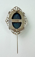 Vtg Signed Jezlaine Sterling Silver Black White Cameo Female Face Brooch Pin