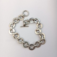 Vintage Sterling Silver Circle Link Bracelet Modernist Minimalist Toggle Round