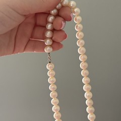 Vintage 9MM Big Genuine Real Pearl Hand Knotted 14K Yellow Gold Necklace 18″