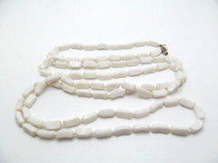 Vintage Hong Kong Opera Length Long White Barrel & Ball Bead Necklace 56 in