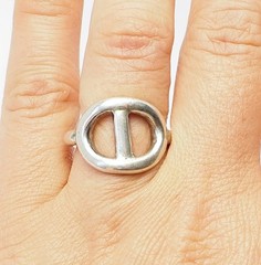 Vintage sterling silver modern buckle shape round band ring sz 6