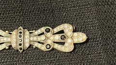 Antique Victorian Bar Brooch W/Black And Clear Rhinestones ~ Trombone Clasp