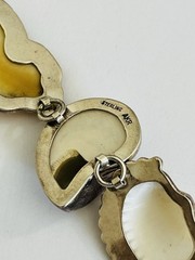 Vintage Sterling Silver AMY KAHN RUSSELL Mother Of Pearl Carved Fish Bracelet