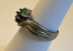 Vintage Sterling Silver Emerald Greem Ruby Red Sapphire Blue CZ Ring Size 5.50