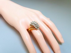 Vintage 10k Gold White Diamond Cluster Statment Cocktail Ring Split Shank Design