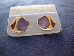 VINTAGE SAMUEL HUANG DESIGNER CLOISONNE RETRO MOD PURPLE & RED STUD EARRINGS