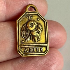 Vintage 1930s-1940s Zodiac Brass Charm ARIES Gold Tone Astrology NOS