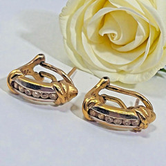 Vintage JJT Gold Electroplated 925 Sterling CZ Accent Half Hoop Pierced Earrings