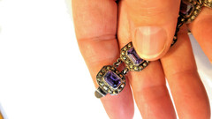 Antique amethyst and markasite bracelet ss links, byzantine design size 6 , 2.4g