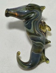 Vintage Swirled Art Blown Glass Seahorse Pendant Jewelry 1-3/4” X 1-1/4”