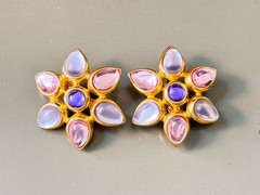 Vintage Signed MARVELLA Bracelet, Brooch Earring Set, Pink Lavender Faux Pearl