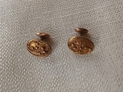 Antique Bespoke 10K Yellow Gold Cufflinks: Art Deco Repousse Ovals, Fixed Back