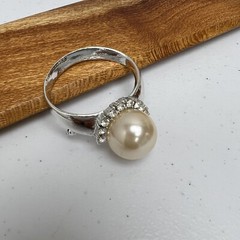 AJC Faux Pearl Ring Brooch Silver Tone Huge Statement