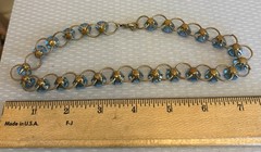 Art Deco Vintage Aqua Blue Lucite Choker Brass Prong Set Anna Wintour Collet 16″