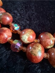 Vintage West Germany Glass Bead Necklace Pink Orange AB Crystal Double Strand