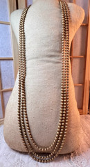 Vtg 3 Strand Gold Tone Necklace Metal Dramatic Long Beads 38″L Textured Beads