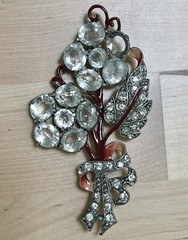 Vintage Staret Signed Enamel Inset Flower Clear Rhinestone Brooch Pin Rare
