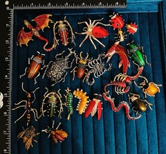 23pc Insect Brooch Lot Rhinestone Enamel Beetle Spider Scorpion Snake Pin Bulk