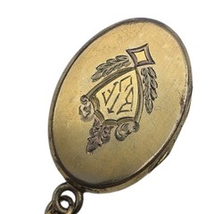 1938 Vintage Gold Plated Oval Locket “BTF” Monogram – Young Man + Red Tractor