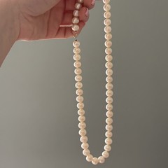 Vintage 9MM Big Genuine Real Pearl Hand Knotted 14K Yellow Gold Necklace 18″