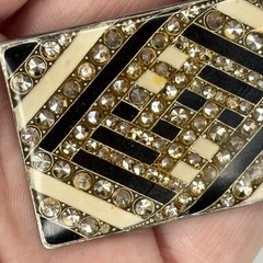 Vtg Pierre Bex Art Deco Geometric Rhinestone Enamel Brooch Trombone Clasp