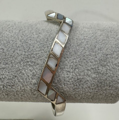 Navajo Flush Mount Mother of Pearl 925 Sterling Silver Cuff Bracelet