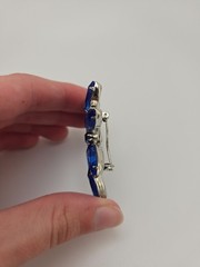 Beautiful Large Silver-Toned Brooch with Brilliant Blue Marquise Rhinestones