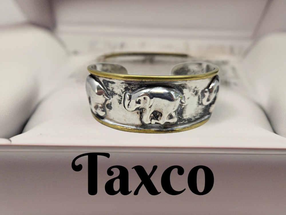 Taxco Sterling Silver Mexico Vintage 2 Tone Elephant Cuff Bracelet Good Luck 30G