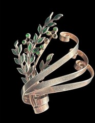 Vtg 1940 MCM Sterling Silver Rose Gold Vermeil Ribbon Swirl Laurel Brooch 22.5g