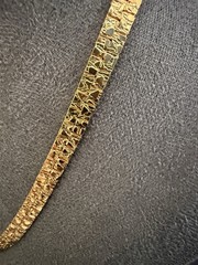 Gold Tone Flat Nugget Style Vintage 18″ Necklace &Bracelet Made In Korea 1980’s