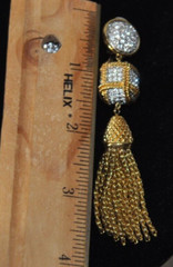Swarovski Dangle Clip Earrings Crystal Gold Tone Chain Tassels vintage