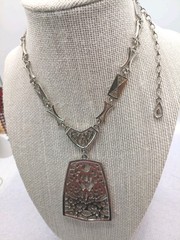 Vintage Unsigned Coro Necklace Silver Tone Open Scroll Work Pendant Necklace