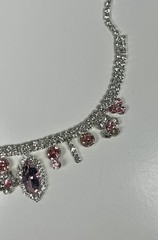 EISENBERG ICE Vintage Silver Tone Pink Rhinestone Crystal Choker Necklace