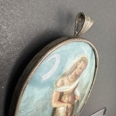READ Antique 800 Silver Signed Hand Painted Woman Brooch Pin Trombone Clasp J29