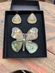 Vintage Butterfly Brooch & Clip Earrings Set West Germany Wire Art PCH Box