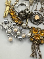 Antique Victorian Art Deco Wearable Jewelry Lot Estate Chain Pin Bracelet Charm