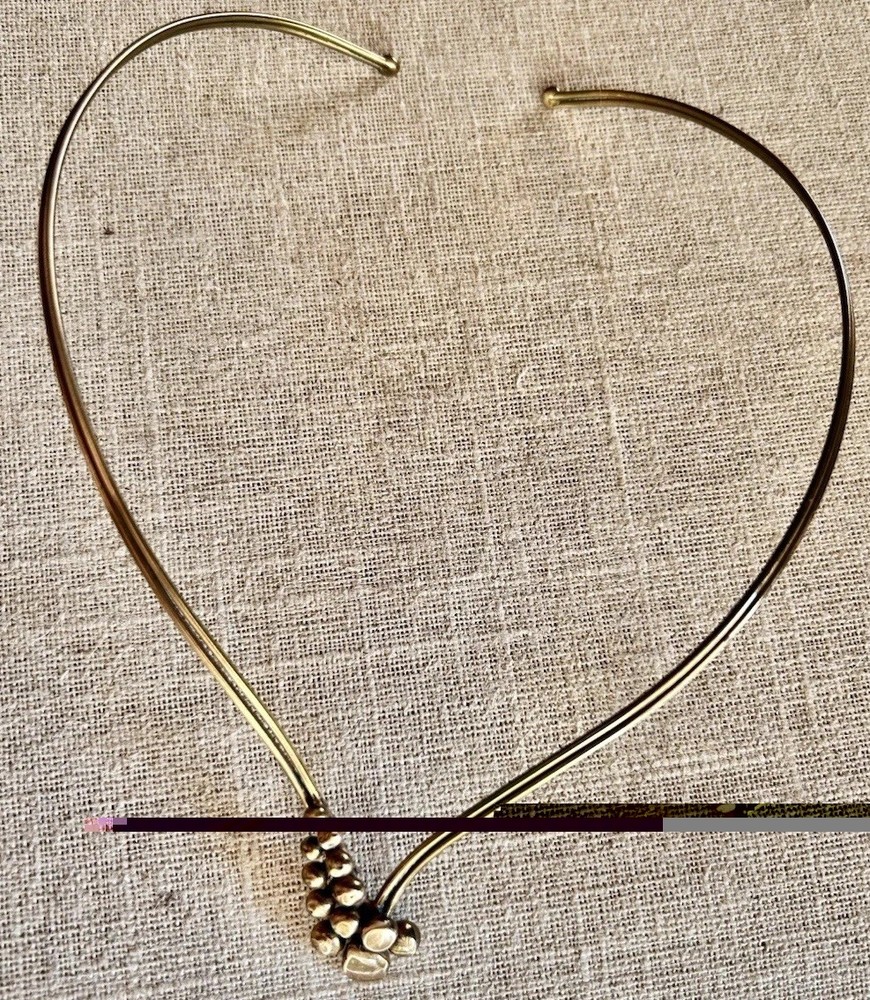 Vtg Brass Collar Necklace Modernist Brutalist V Shape Abstract Statement Solid