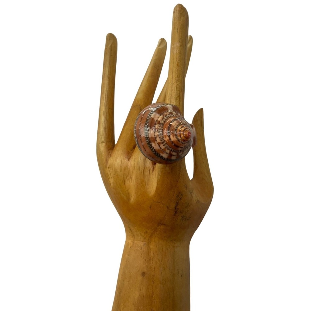 VTG Ring Brown Natural Turbo Shell Hand Carved in One piece Pinky Finger Sz.3