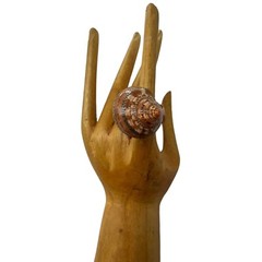 VTG Ring Brown Natural Turbo Shell Hand Carved in One piece Pinky Finger Sz.3