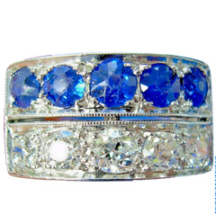 Original EARTH MINED DIAMOND SAPPHIRE Deco Statement Ring PLATINUM Filigree Band