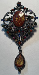 VTG Large Teardrop Brooch Pin Pendant With Rhinestones