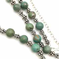 32.8g Handmade Sterling Silver & 8mm Green Turquoise Necklace 20″ #55