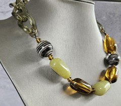 Lucite Links Chain Necklace Root Beer Glass Stone Acrylic Beaded Chunky Jewelry