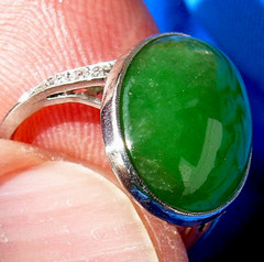 Original EARTH MINED Imperial Jadeite JADE Deco Engagement Ring PLATINUM DIAMOND