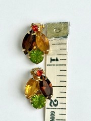 VTG Juliana Multicolor Autumn Marquise Rhinestone Leaf Brooch & Clip-On Earrings