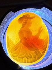 Antique Hand Carved Shell Cameo of Woman Wearing a Cowboy Hat Very Unusual