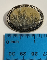 Antique Dendritic Agate Oval Brooch Blue Enamel Scrollwork Frame Very Good