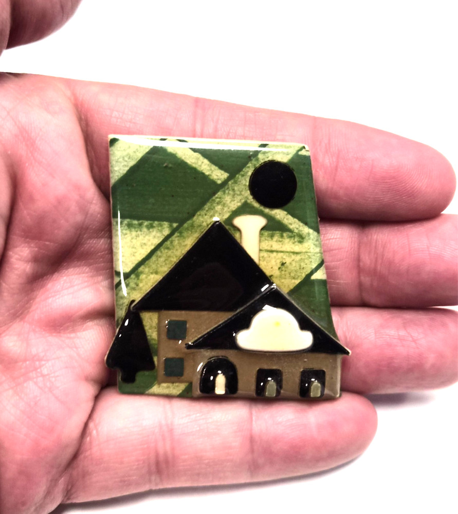 Vintage House Pins by Lucinda Green & Black Home Full Moon in Sky Pin / Brooch