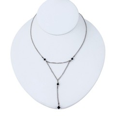 Black Crystal Y Drop Necklace | Vintage Sterling Silver 925 | 14.5″
